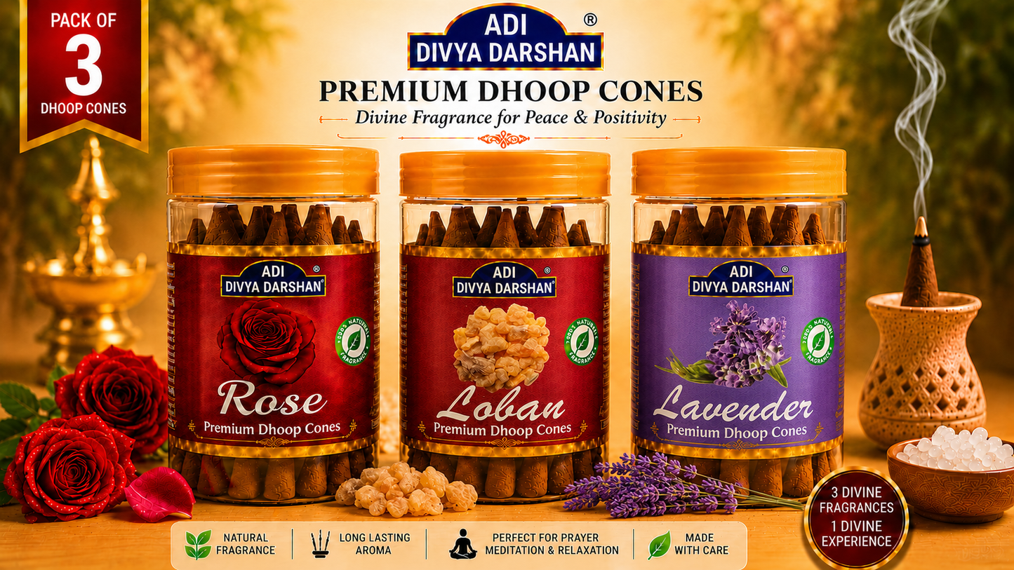 ADI DIVYA DARSHAN Premium Dhoop Cones Combo Pack – Rose, Loban & Lavender Fragrance | Long Lasting Aroma | Natural Incense Cones for Pooja, Meditation & Home