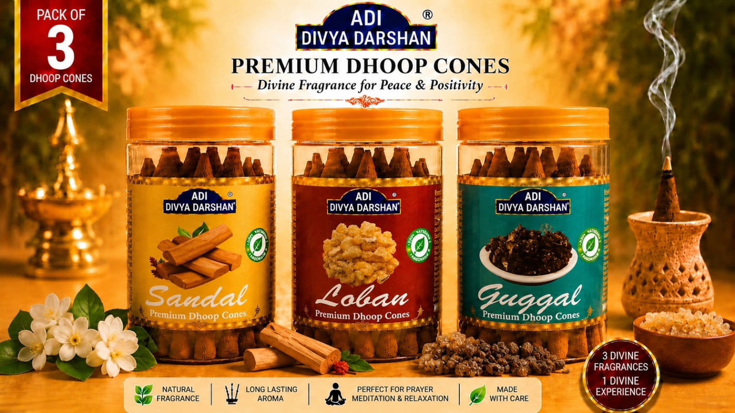 ADI DIVYA DARSHAN Premium Dhoop Cones Combo Pack – Sandal , Loban & Guggal Fragrance | Long Lasting Aroma | Natural Incense Cones for Pooja, Meditation & Home