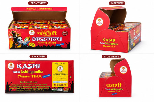 Adi Divya Darshan KASHI Tulsi Ashtagandha Chandan Tika – 250gm × 6 Pcs Wholesale Box | Premium Puja Chandan