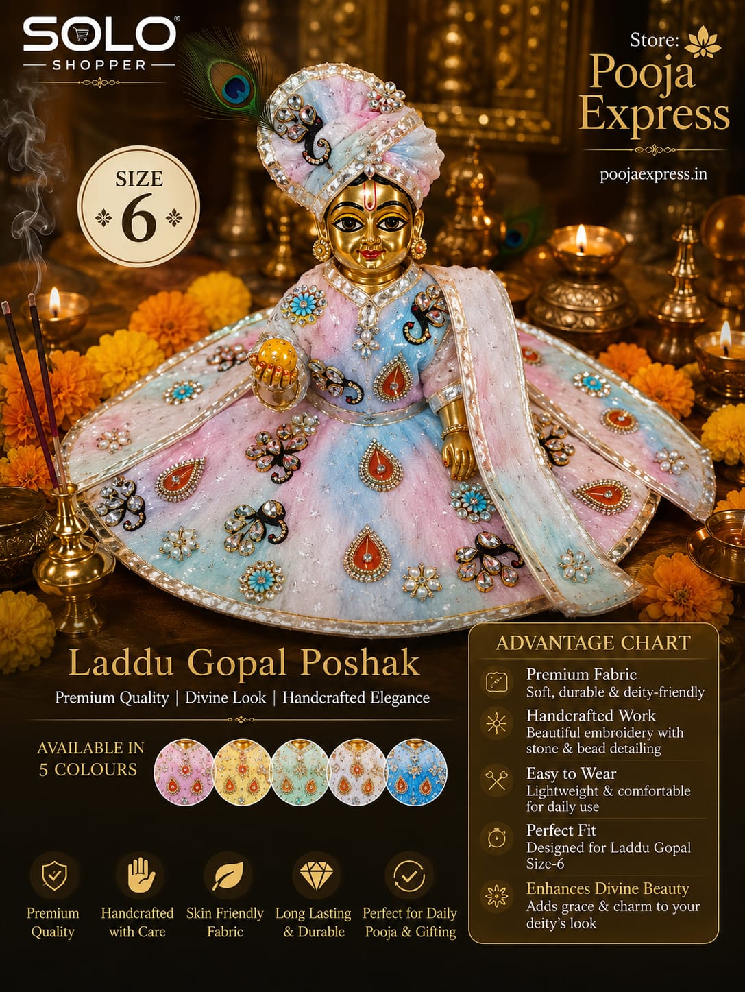 Laddu Gopal Stone & Bead Poshak | Solo Shopper | Size 6