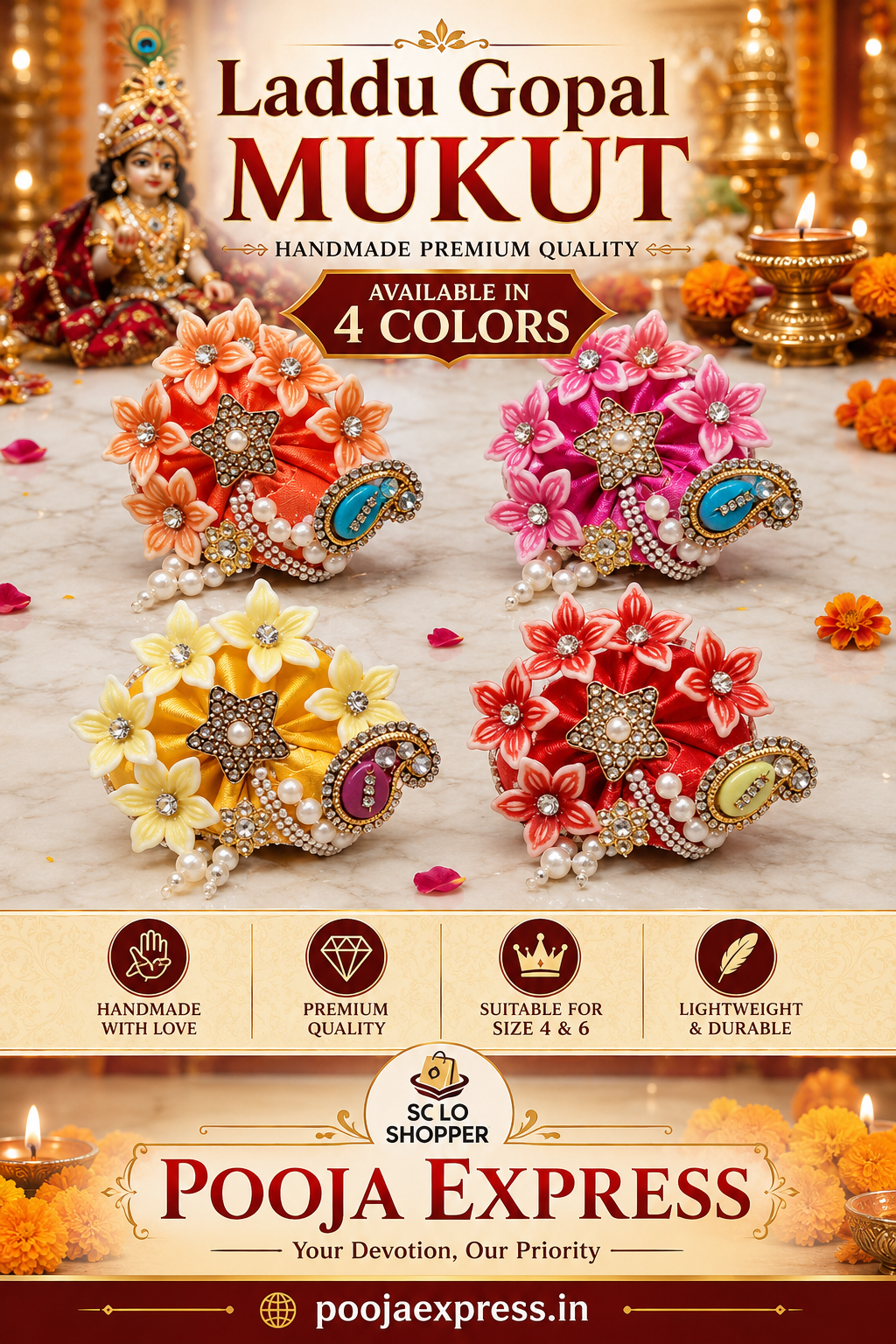 Laddu Gopal Mukut - Size 1 (Set of 4 Colors)
