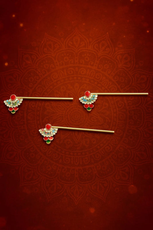 Multicolour Stone Flute Hair Pin – 3 Pcs Combo