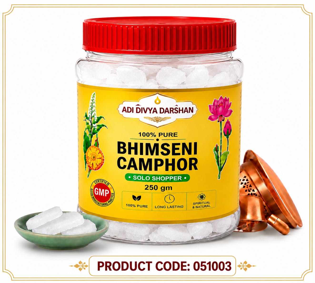 Adi Divya Darshan Premium Bhimseni Camphor – Pure Natural Kapoor Crystals (250g)