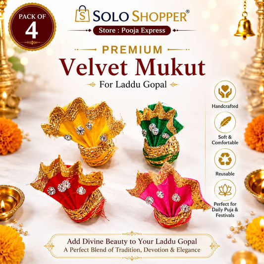Premium Velvet Mukut for Laddu Gopal - Size 0 (Pack of 4)