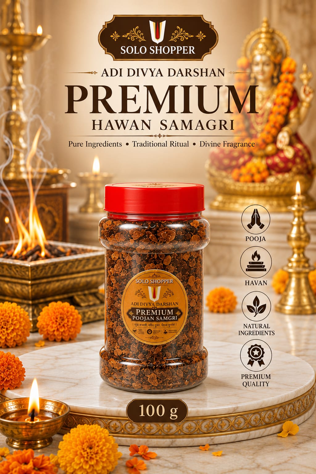 ADI DIVYA DARSHAN Premium Hawan Samagri 100g | Pure Natural Ingredients for Puja & Havan