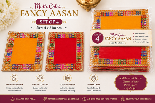 Fancy Multicolor Aasan Set of 4 (4x6 Inch) for Laddu Gopal, Puja Chowki & Home Temple Decor