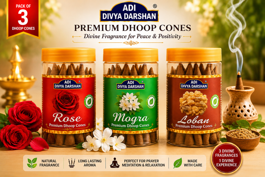 ADI DIVYA DARSHAN Premium Dhoop Cones Combo Pack – Rose, Mogra & Loban Fragrance | Long Lasting Aroma | Natural Incense Cones for Pooja, Meditation & Home