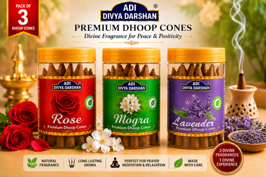 ADI DIVYA DARSHAN Premium Dhoop Cones Combo Pack – Rose, Mogra & Lavender Fragrance | Long Lasting Aroma | Natural Incense Cones for Pooja, Meditation & Home