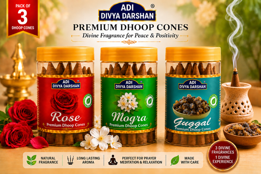 ADI DIVYA DARSHAN Premium Dhoop Cones Combo Pack – Rose, Mogra & Guggal Fragrance | Long Lasting Aroma | Natural Incense Cones for Pooja, Meditation & Home