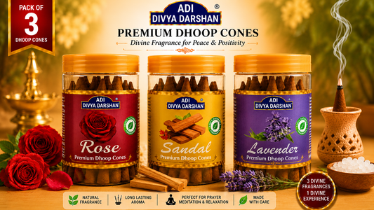 ADI DIVYA DARSHAN Premium Dhoop Cones Combo Pack – Rose, Sandal & Lavender Fragrance | Long Lasting Aroma | Natural Incense Cones for Pooja, Meditation & Home