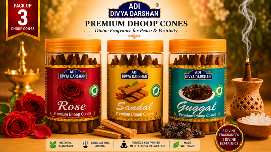 ADI DIVYA DARSHAN Premium Dhoop Cones Combo Pack – Rose, Sandal & Guggal Fragrance | Long Lasting Aroma | Natural Incense Cones for Pooja, Meditation & Home