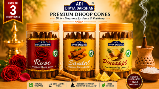 ADI DIVYA DARSHAN Premium Dhoop Cones Combo Pack – Rose, Sandal & Pineapple Fragrance | Long Lasting Aroma | Natural Incense Cones for Pooja, Meditation & Home