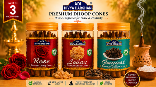 ADI DIVYA DARSHAN Premium Dhoop Cones Combo Pack – Rose, Loban & Guggal Fragrance | Long Lasting Aroma | Natural Incense Cones for Pooja, Meditation & Home