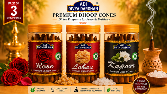 ADI DIVYA DARSHAN Premium Dhoop Cones Combo Pack – Rose, Loban & Kapoor Fragrance | Long Lasting Aroma | Natural Incense Cones for Pooja, Meditation & Home