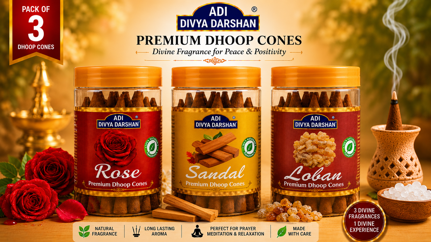 ADI DIVYA DARSHAN Premium Dhoop Cones Combo Pack – Rose, Sandal & Loban Fragrance | Long Lasting Aroma | Natural Incense Cones for Pooja, Meditation & Home