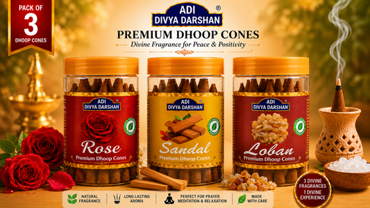 ADI DIVYA DARSHAN Premium Dhoop Cones Combo Pack – Rose, Sandal & Loban Fragrance | Long Lasting Aroma | Natural Incense Cones for Pooja, Meditation & Home