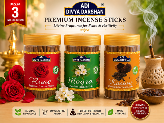ADI DIVYA DARSHAN Premium Dhoop Sticks Combo Pack of 3 | Rose, Mogra & Kasturi | Long Lasting Divine Fragrance