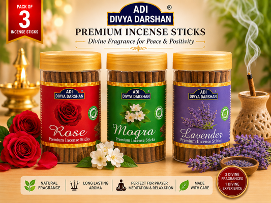ADI DIVYA DARSHAN Premium Dhoop Sticks Combo Pack of 3 | Rose, Mogra & Lavender | Long Lasting Divine Fragrance