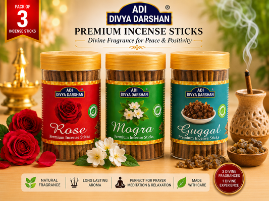 ADI DIVYA DARSHAN Premium Dhoop Sticks Combo Pack of 3 | Rose, Mogra & Guggal | Long Lasting Divine Fragrance