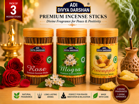 ADI DIVYA DARSHAN Premium Dhoop Sticks Combo Pack of 3 | Rose, Mogra & Pineapple | Long Lasting Divine Fragrance