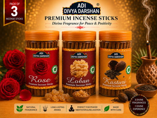 ADI DIVYA DARSHAN Premium Dhoop Sticks Combo Pack of 3 | Rose, Loban & Kasturi | Long Lasting Divine Fragrance