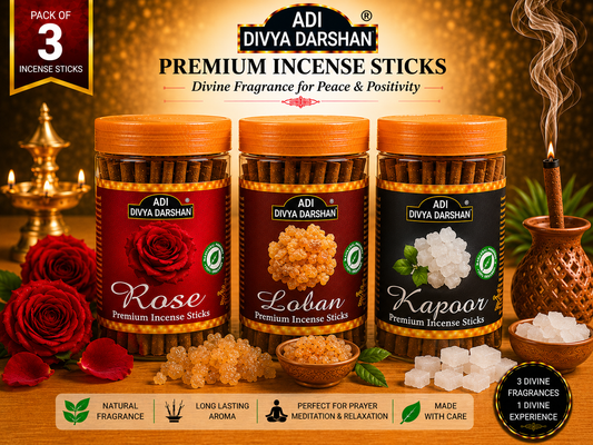 ADI DIVYA DARSHAN Premium Dhoop Sticks Combo Pack of 3 | Rose, Loban & Kapoor | Long Lasting Divine Fragrance