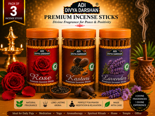 ADI DIVYA DARSHAN Premium Dhoop Sticks Combo Pack of 3 | Rose, Kasturi & Lavender | Long Lasting Divine Fragrance