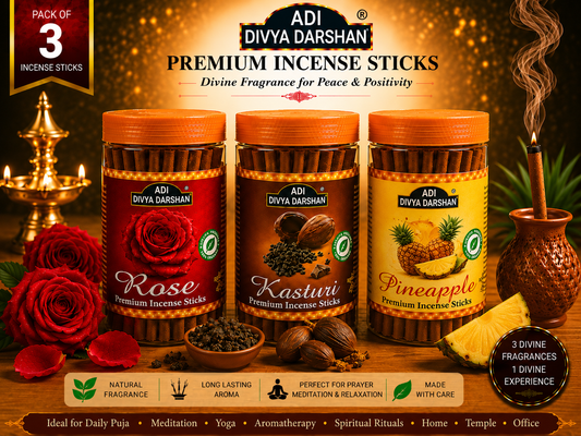 ADI DIVYA DARSHAN Premium Dhoop Sticks Combo Pack of 3 | Rose, Kasturi & Pineapple | Long Lasting Divine Fragrance
