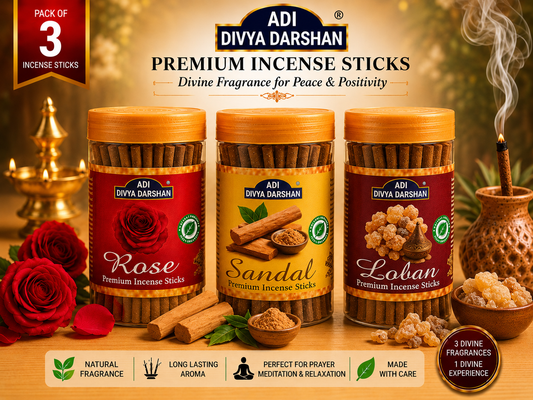 ADI DIVYA DARSHAN Premium Dhoop Sticks Combo Pack of 3 | Rose, Sandal & Loban | Long Lasting Divine Fragrance
