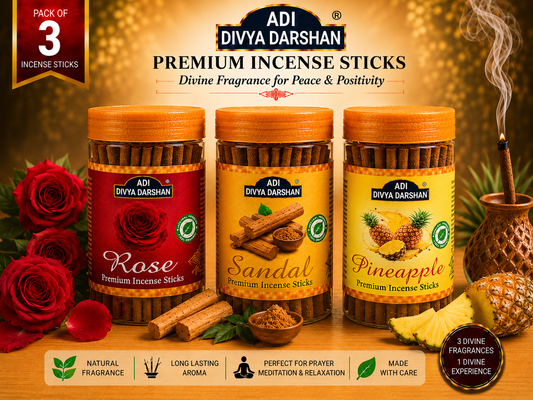 ADI DIVYA DARSHAN Premium Dhoop Sticks Combo Pack of 3 | Rose, Sandal & Pineapple | Long Lasting Divine Fragrance