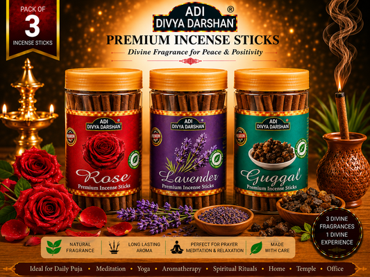 ADI DIVYA DARSHAN Premium Dhoop Sticks Combo Pack of 3 | Rose, Lavender & Guggal | Long Lasting Divine Fragrance