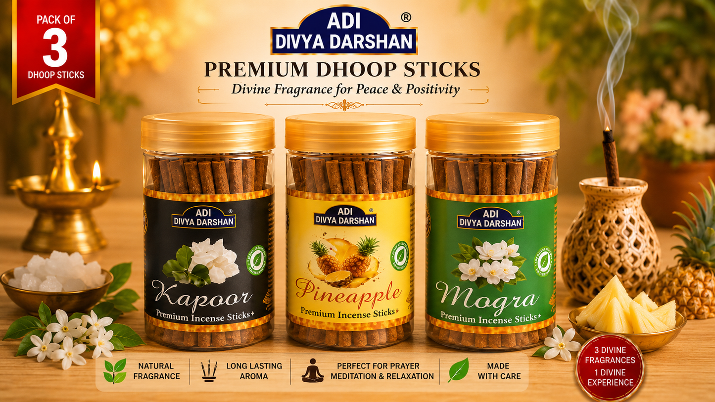 ADI DIVYA DARSHAN Premium Dhoop Sticks Combo Pack of 3 | Kapoor , Pineapple & Mogra | Long Lasting Divine Fragrance