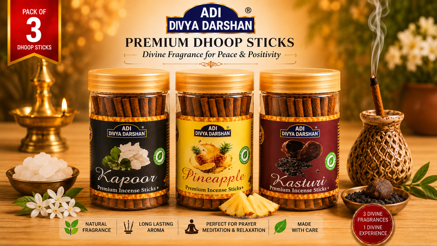 ADI DIVYA DARSHAN Premium Dhoop Sticks Combo Pack of 3 | Kapoor , Pineapple & Kasturi | Long Lasting Divine Fragrance