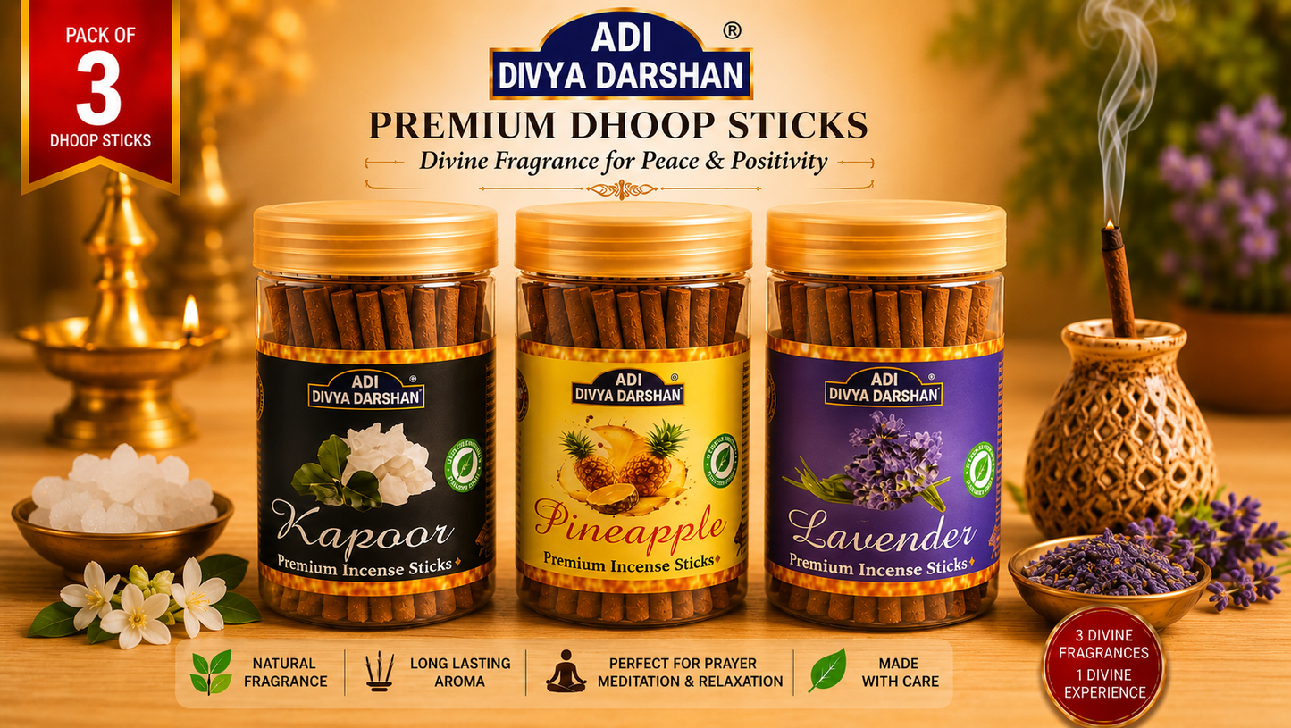 ADI DIVYA DARSHAN Premium Dhoop Sticks Combo Pack of 3 | Kapoor , Pineapple & Lavender | Long Lasting Divine Fragrance