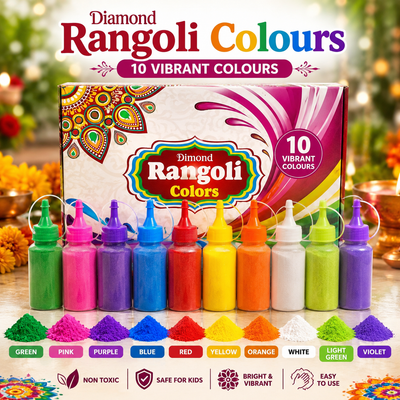 Diamond Rangoli Colours Box – 10 Vibrant Colours for Diwali, Pooja & Festival Decoration