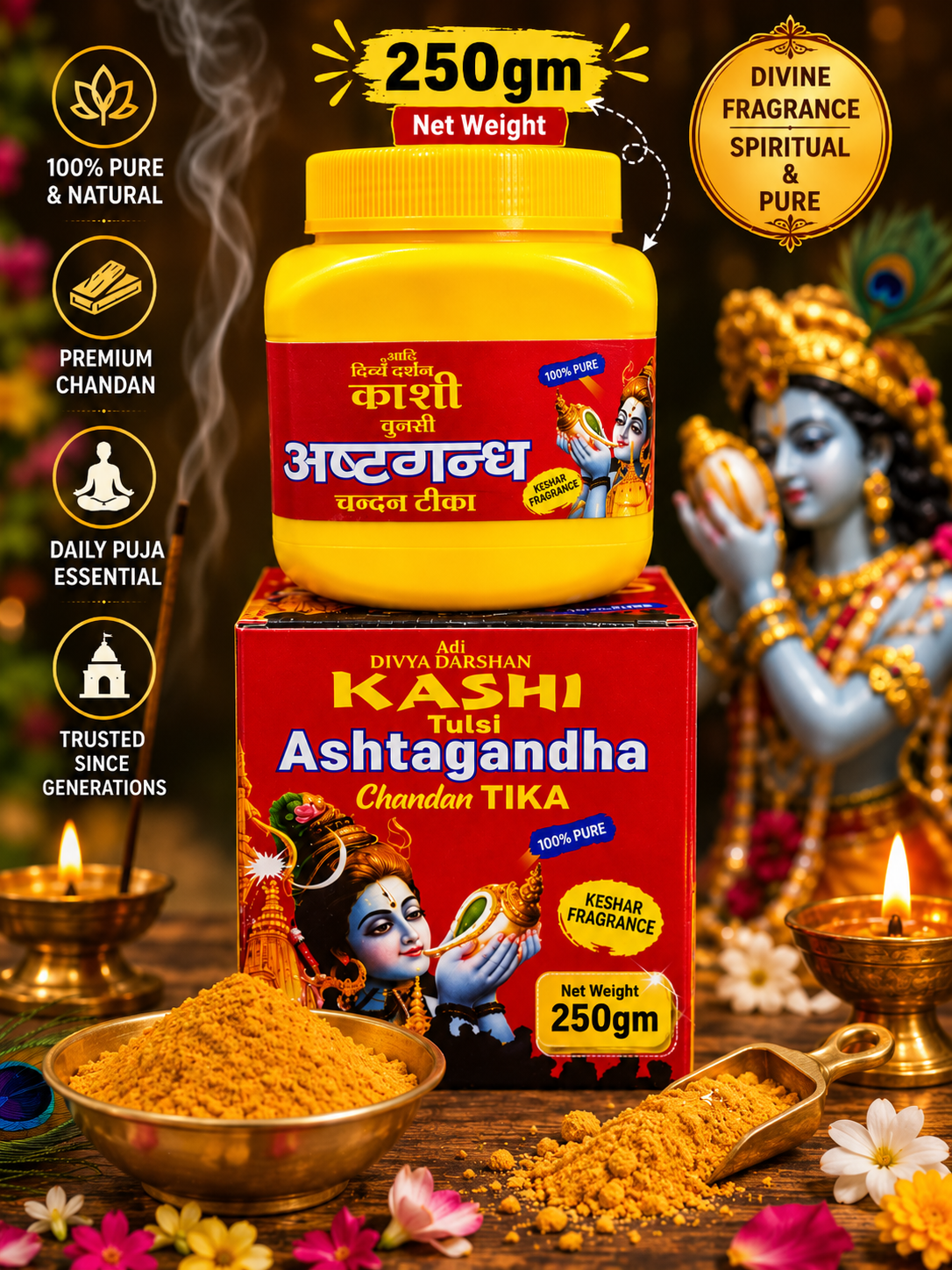 Adi Divya Darshan Kashi Tulsi Ashtagandha Chandan Tika 250g