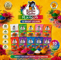 Radhe Radhe Premium Rangoli Colours 100 gm Pouch | 10 Bright Non-Toxic Decorative Colours for Diwali, Pooja & Festivals