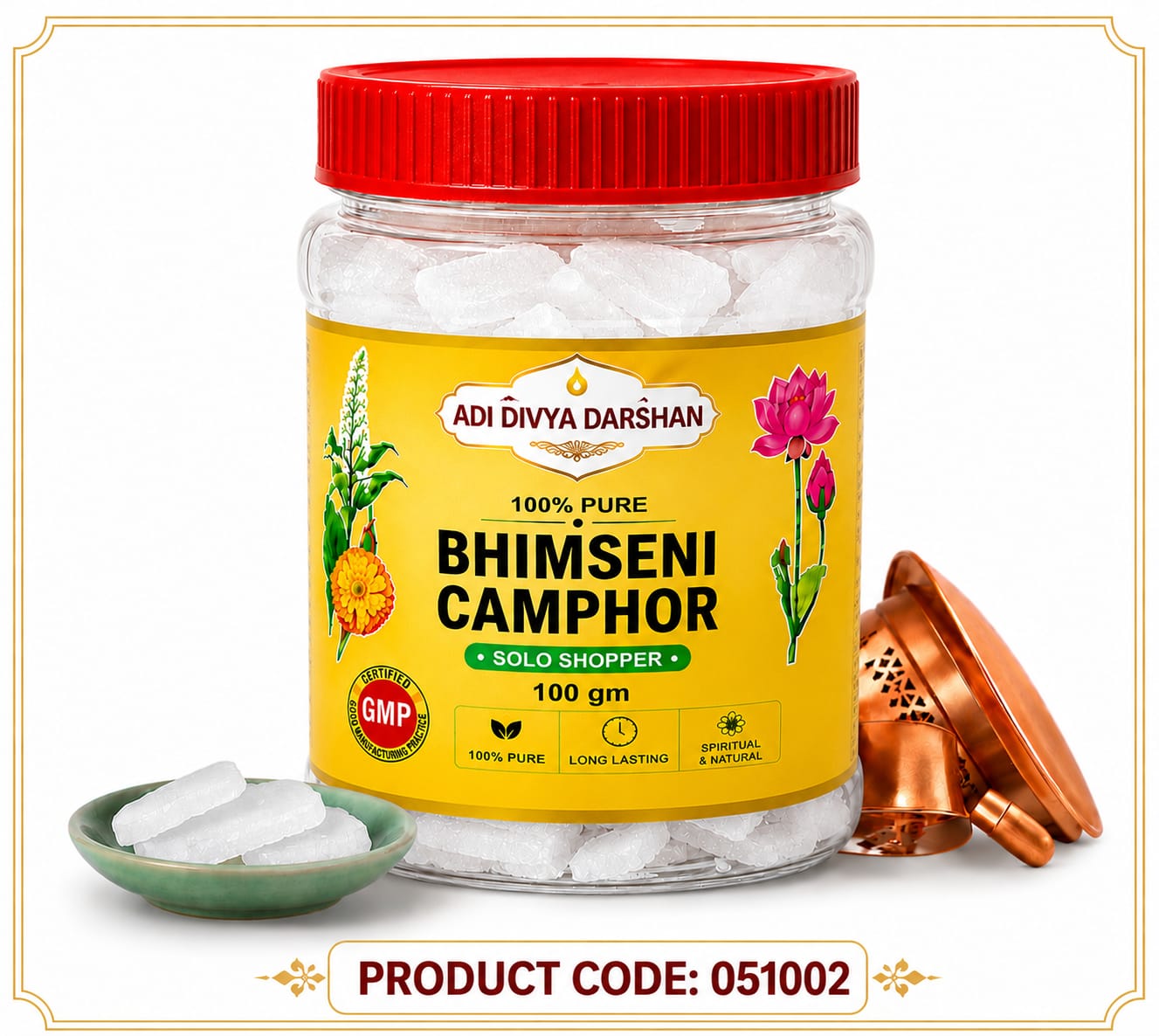 Adi Divya Darshan Premium Bhimseni Camphor – Pure Natural Kapoor Crystals (100g)