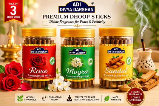 ADI DIVYA DARSHAN Premium Dhoop Sticks Combo Pack of 3 | Rose, Mogra & Sandal | Long Lasting Divine Fragrance