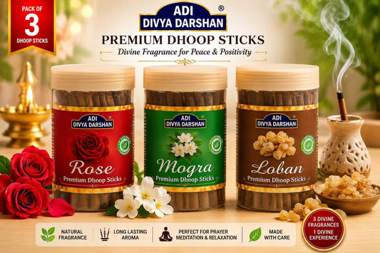 ADI DIVYA DARSHAN Premium Dhoop Sticks Combo Pack of 3 | Rose, Mogra & Loban | Long Lasting Divine Fragrance