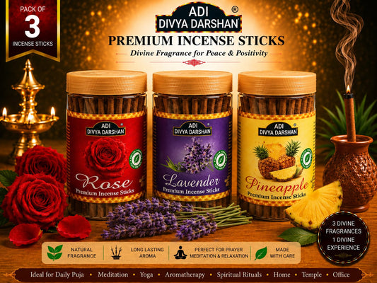 ADI DIVYA DARSHAN Premium Dhoop Sticks Combo Pack of 3 | Rose, Lavender & Pineapple | Long Lasting Divine Fragrance