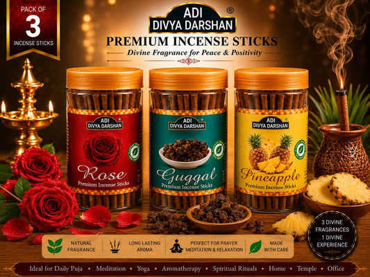 ADI DIVYA DARSHAN Premium Dhoop Sticks Combo Pack of 3 | Rose, Guggal & Pineapple | Long Lasting Divine Fragrance