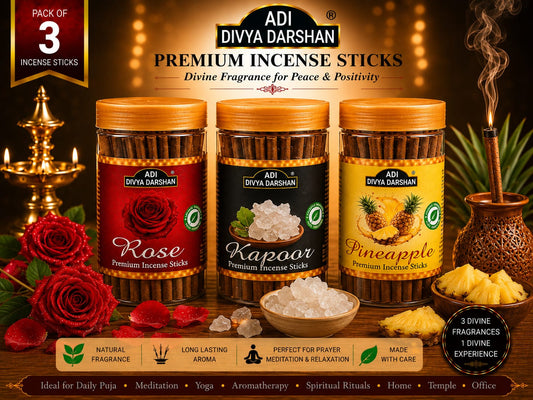 ADI DIVYA DARSHAN Premium Dhoop Sticks Combo Pack of 3 | Rose, Kapoor & Pineapple | Long Lasting Divine Fragrance