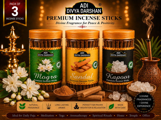 ADI DIVYA DARSHAN Premium Dhoop Sticks Combo Pack of 3 | Mogra, Sandal & Kapoor | Long Lasting Divine Fragrance