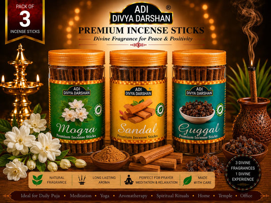 ADI DIVYA DARSHAN Premium Dhoop Sticks Combo Pack of 3 | Mogra, Sandal & Guggal | Long Lasting Divine Fragrance