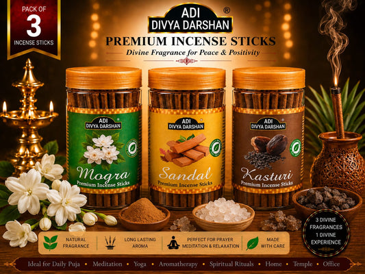ADI DIVYA DARSHAN Premium Dhoop Sticks Combo Pack of 3 | Mogra, Sandal & Kasturi | Long Lasting Divine Fragrance