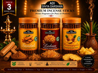 ADI DIVYA DARSHAN Premium Dhoop Sticks Combo Pack of 3 | Sandal , Loban & Pineapple | Long Lasting Divine Fragrance