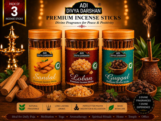 ADI DIVYA DARSHAN Premium Dhoop Sticks Combo Pack of 3 | Sandal , Loban & Guggal | Long Lasting Divine Fragrance