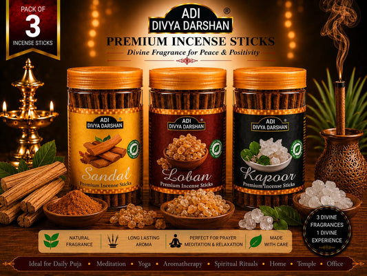 ADI DIVYA DARSHAN Premium Dhoop Sticks Combo Pack of 3 | Sandal , Loban & Kapoor | Long Lasting Divine Fragrance