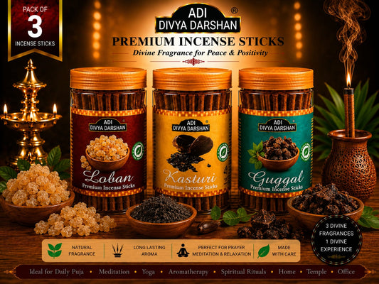 ADI DIVYA DARSHAN Premium Dhoop Sticks Combo Pack of 3 | Loban , Kastui & Guggal | Long Lasting Divine Fragrance
